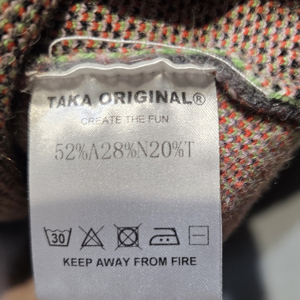 Taka Original XL Gray Sweater with Neon Green Checkered PTP 25 - Picture 7 of 7